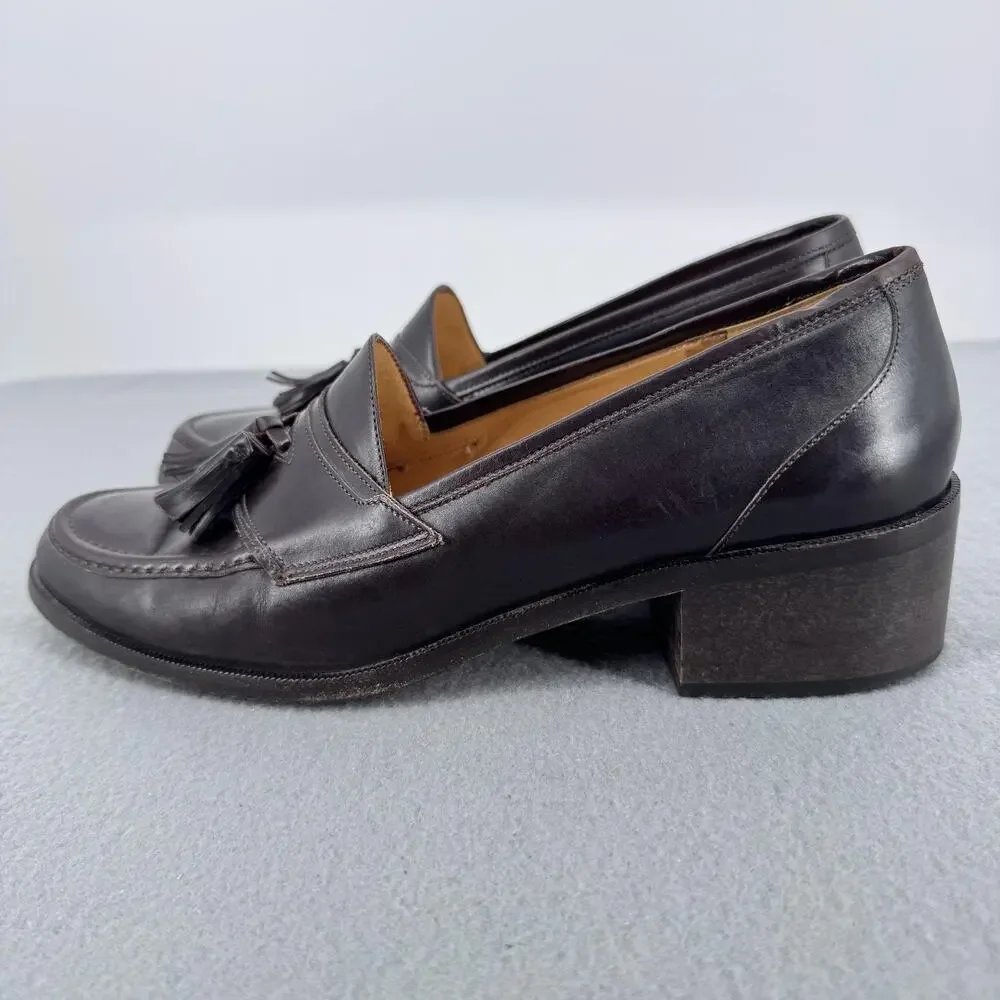 Cole Haan Tassel Loafer‎ Pumps Womens 8 B Brown Block Heels Made In Italy F8920
